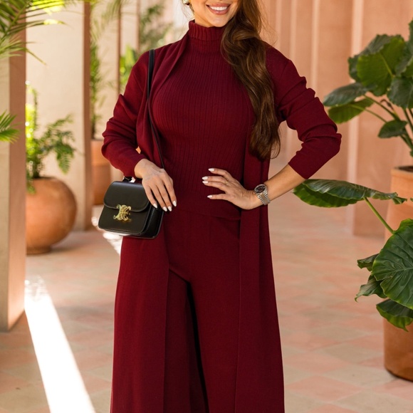 NEW!!! Eirini Knitted Three-Piece Pants Set - Burgundy - Picture 10 of 10